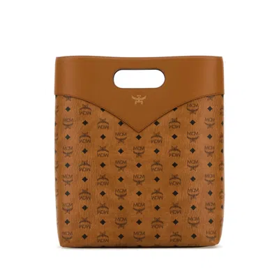 Mcm Printed Canvas Shopping Bag In Brown