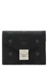 Mcm Embossed Canvas Wallet Metal Hardware In Black