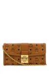 Mcm Canvas Wallet With Chain Strap And Gold-tone Hardware In Cognac