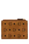 Mcm Logo Printed Zip Wallet In Brown
