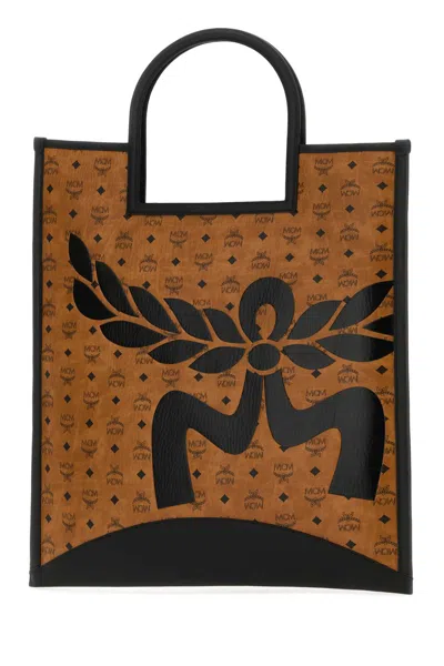 Mcm Printed Canvas Xl Aren Shopping Bag In Cognac
