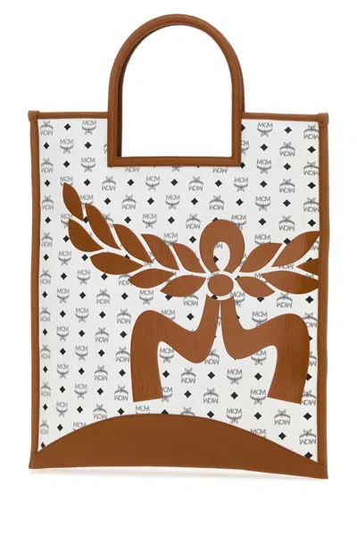 Mcm Printed Canvas Xl Aren Shopping Bag In Wt