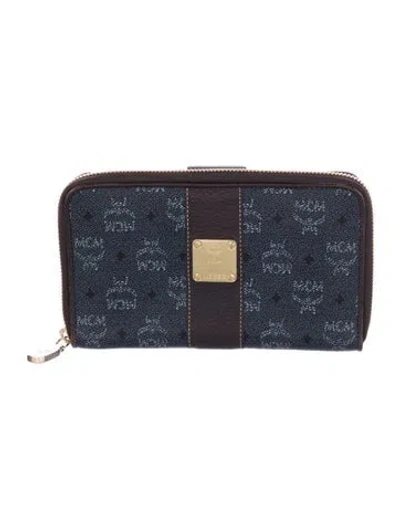 Pre-owned Mcm Printed Continental Wallet In Blue