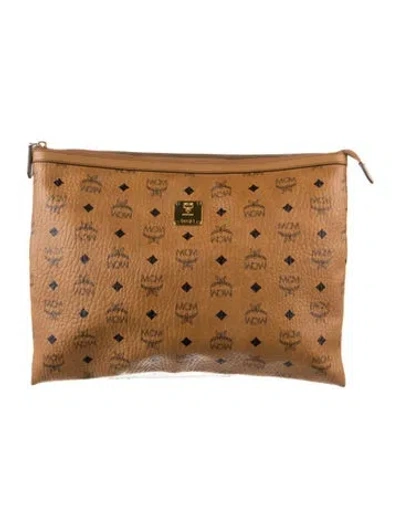 Pre-owned Mcm Printed Cosmetic Bag In Brown