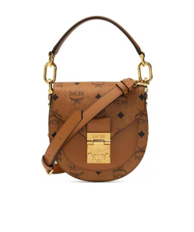 Mcm Printed Logo Handbag In Brown