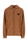 Mcm Monogram Print Hooded Jacket In Brown