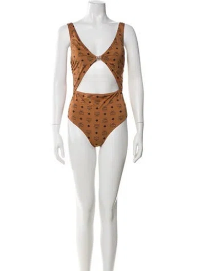 Pre-owned Mcm Printed Pleated Accents One-piece In Neutral