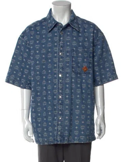 Pre-owned Mcm Printed Short Sleeve Shirt In Blue