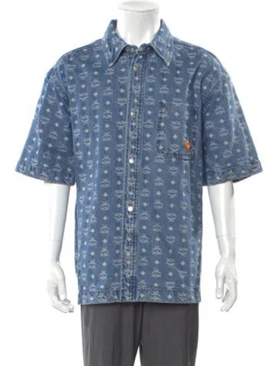 Pre-owned Mcm Printed Short Sleeve Shirt W/ Tags In Blue