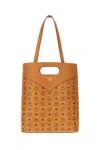 Mcm Printed Synthetic Leather Diamond Shopping Bag In Cognac