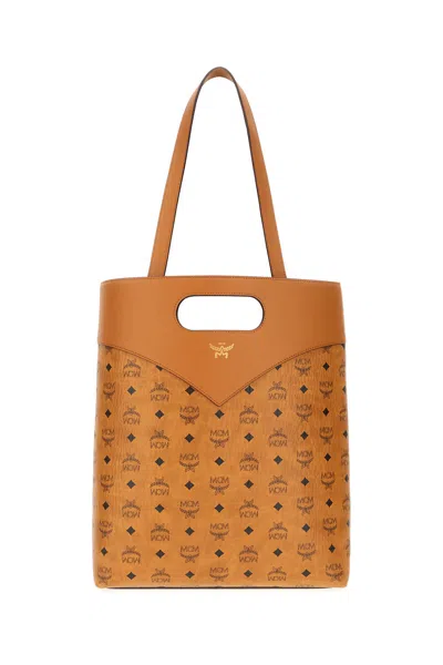 Mcm Printed Synthetic Leather Diamond Shopping Bag In Cognac