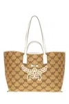 Mcm Printed Synthetic Leather Shopping Bag In Natural