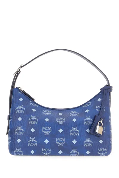Mcm Printed Synthetic Leather Shoulder Bag In Blue