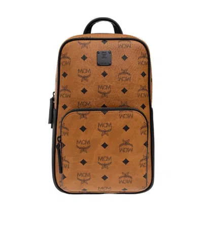 Mcm Printed Zipper Backpack In Brown
