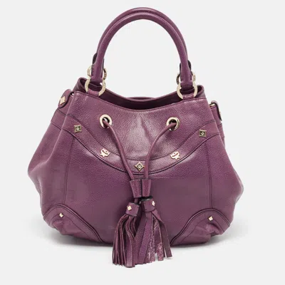 Pre-owned Mcm Purple Leather Studded Drawstring Shoulder Bag