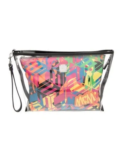 Pre-owned Mcm Pvc Clutch In Black/clear