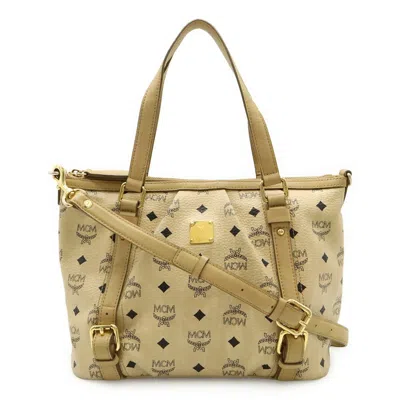 Pre-owned Mcm Pvc Leather Shoulder Bag Tote Bag () In Sand