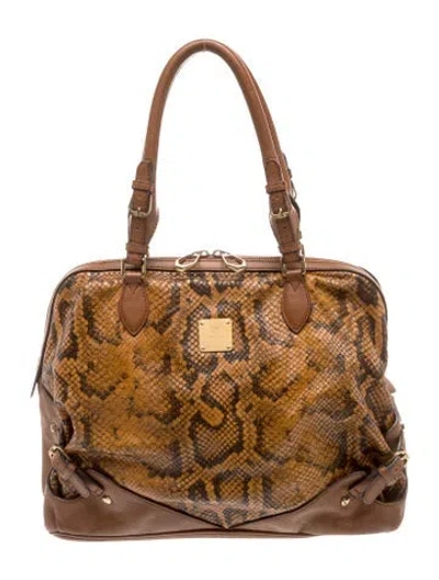 Pre-owned Mcm Pvc Top Handle Bag In Brown