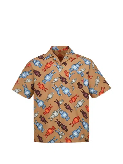 Mcm Rabot Rabbit-print Camp-collar Shirt In Brown