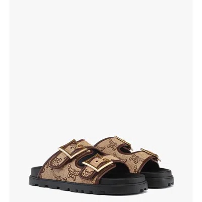Mcm Sandals In Lauretos Raffia Jacquard In Beige