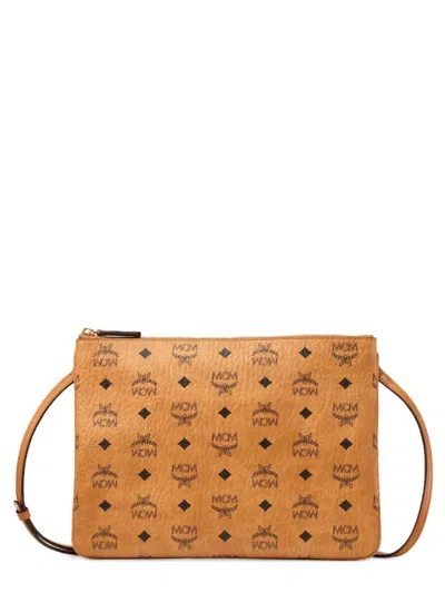 Mcm Rectangular Crossbody Pouch With Logo Pattern In Brown