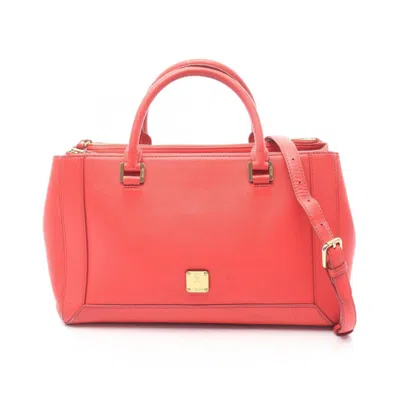 Pre-owned Mcm Red Color Leather Handbag Tote Bag ()