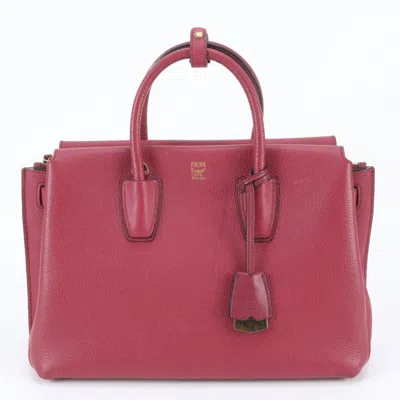 Pre-owned Mcm Red Color Wine Leather Handbag Tote Bag () In Red Color, Wine