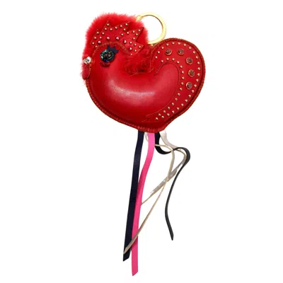 Pre-owned Mcm Red Leather Studded Rooster Bag Charm