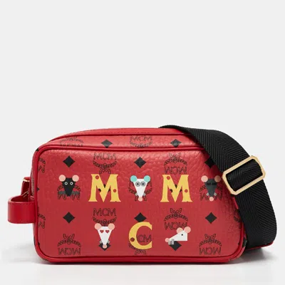 Pre-owned Mcm Red Visetos Coated Canvas And Leather 'year Of The Mouse' Camera Bag