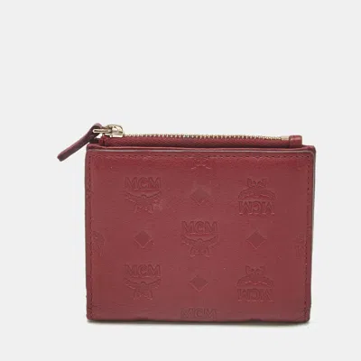Pre-owned Mcm Red Visetos Embossed Leather Bifold Card Case