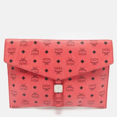 Pre-owned Mcm Red Visetos Faux Leather Envelope Pouch