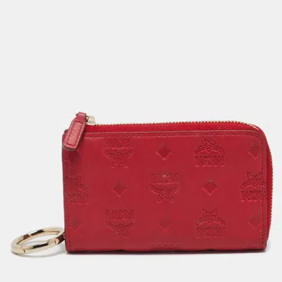 Pre-owned Mcm Red Visetos Leather Klara Zipped Card Case