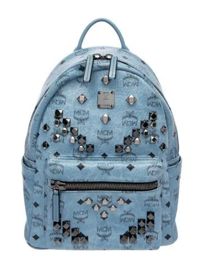 Pre-owned Mcm Rockstud Backpack In Blue