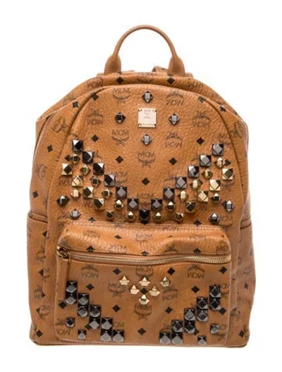 Pre-owned Mcm Rockstud Backpack In Brown
