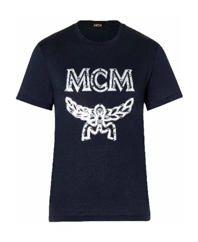 Mcm Round Collar Logo Short-sleeved T-shirt In Black