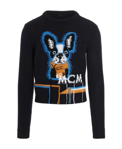 Mcm Round Neck Long-sleeved Sweater In Black