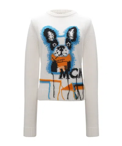 Mcm Round Neck Long-sleeved Sweater In White