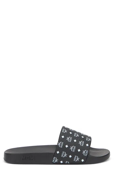 Mcm Rubber Logo Slide Sandals In Black