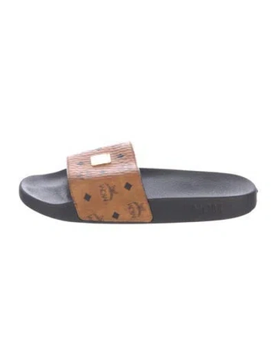 Pre-owned Mcm Rubber Printed Slides In Multi