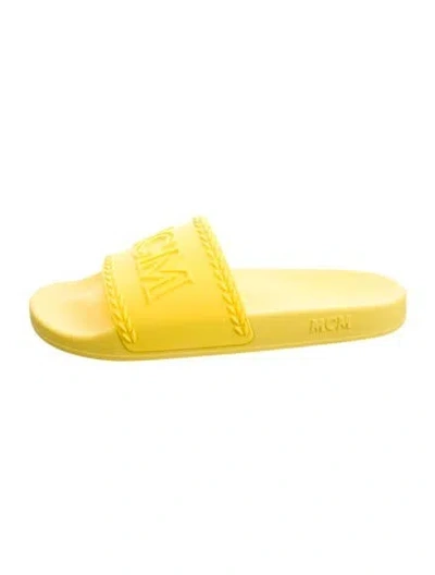 Pre-owned Mcm Rubber Printed Slides In Yellow