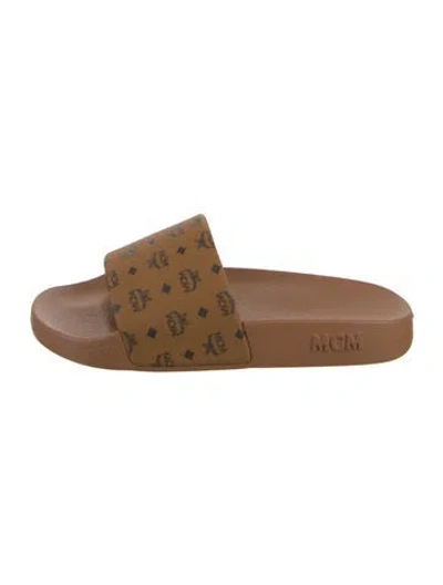 Pre-owned Mcm Rubber Slides In Brown