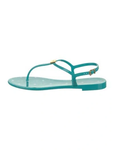 Pre-owned Mcm Rubber T-strap Sandals In Green