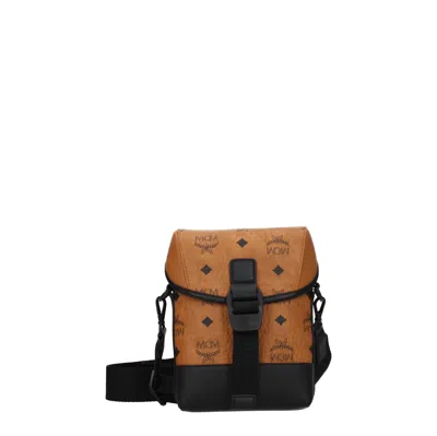 Mcm Men's Brown Leather Crossbody Bag In Orange