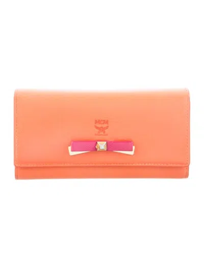Pre-owned Mcm Saffiano Leather Continental Wallet In Orange