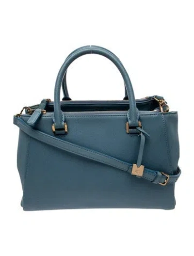 Pre-owned Mcm Saffiano Leather Top Handle Bag In Blue