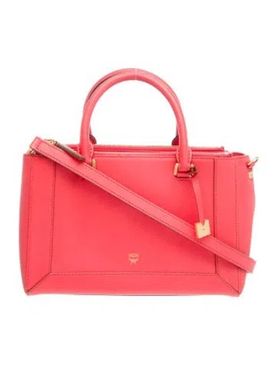 Pre-owned Mcm Saffiano Leather Top Handle Bag In Red