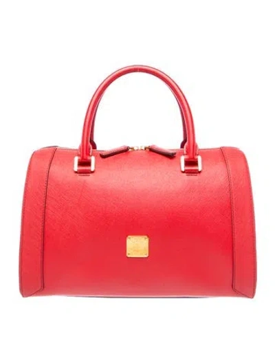 Pre-owned Mcm Saffiano Leather Top Handle Bag In Red