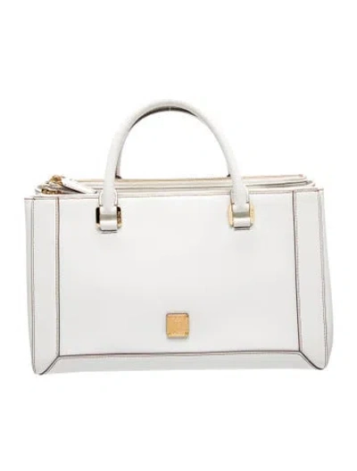 Pre-owned Mcm Saffiano Leather Top Handle Bag In White