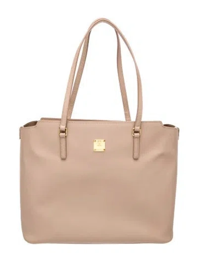 Pre-owned Mcm Saffiano Leather Tote In Neutrals