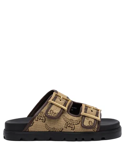 Mcm Sandals In Lauretos Raffia Jacquard In Beige